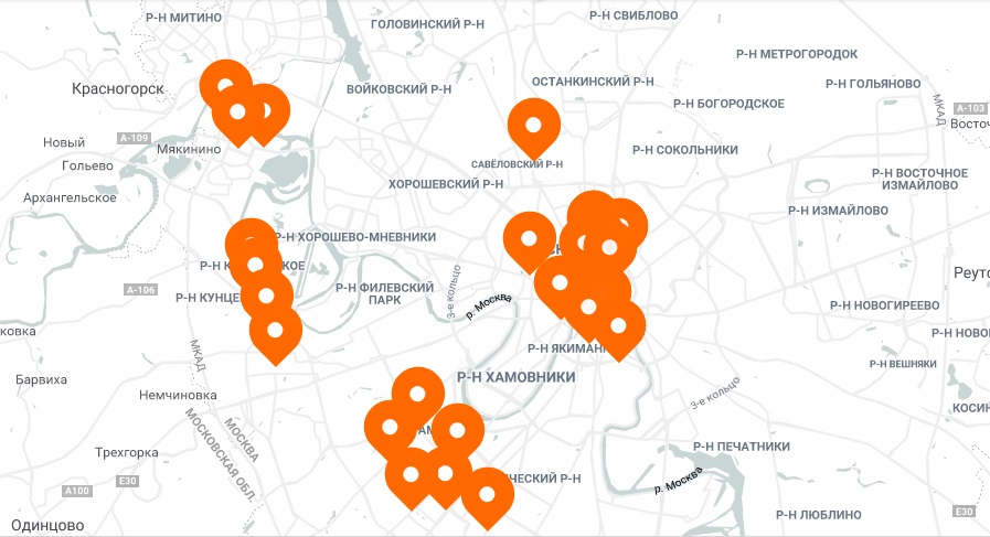 Карта парковок самокатов москва